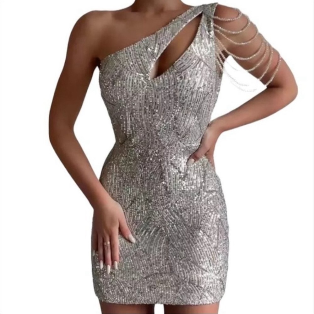 NWT One Shoulder Sequin Short Dress